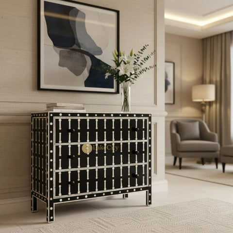 Dot Bone Inlay 3 Drawer Chest Black