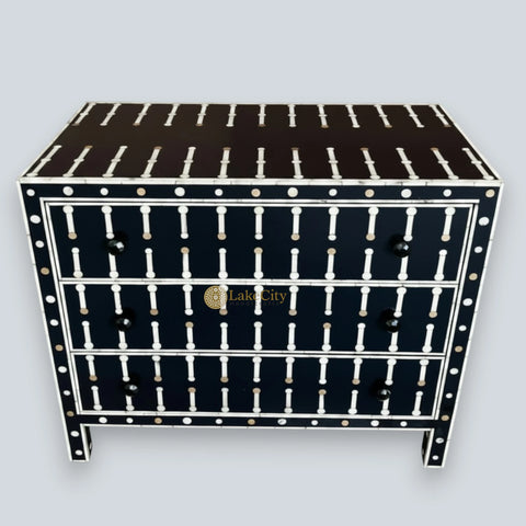 Dot Bone Inlay 3 Drawer Chest Black