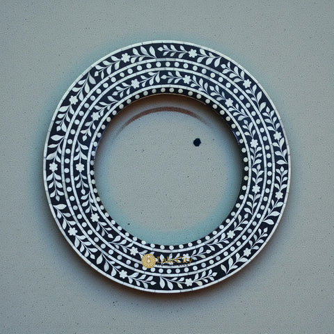 Dot Floral Bone Inlay Mirror Black