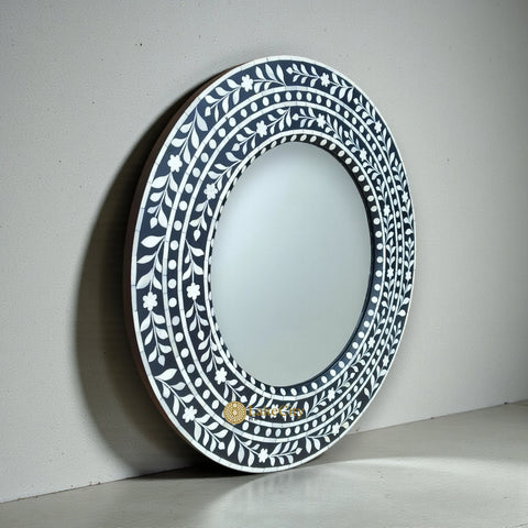 Dot Floral Bone Inlay Mirror Black