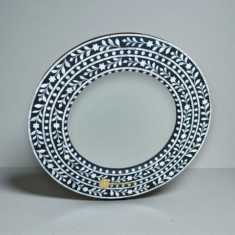 Dot Floral Bone Inlay Mirror Black