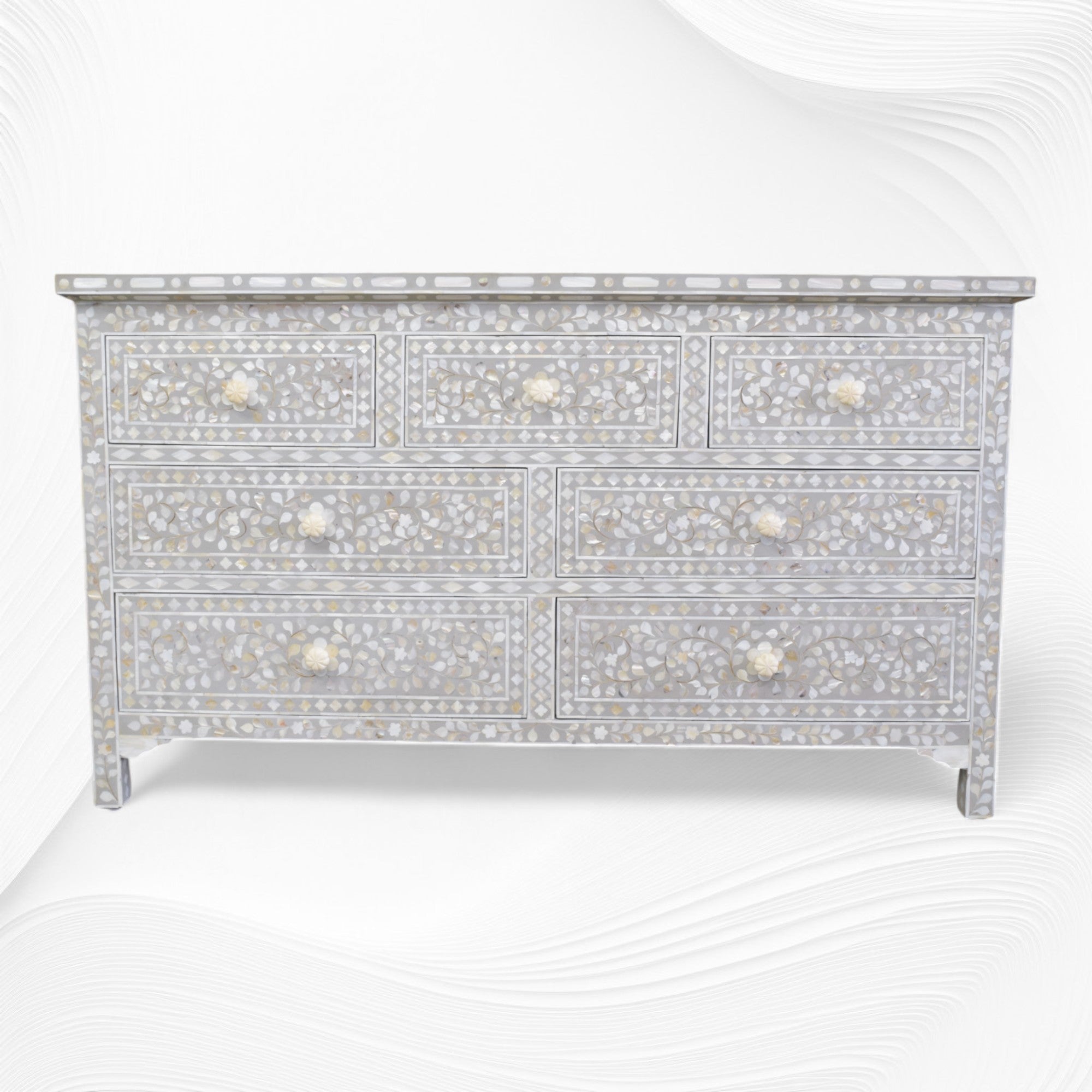 Dove Grey Mother Of Pearl Inlay Chest Of 7 Drawers Large 6