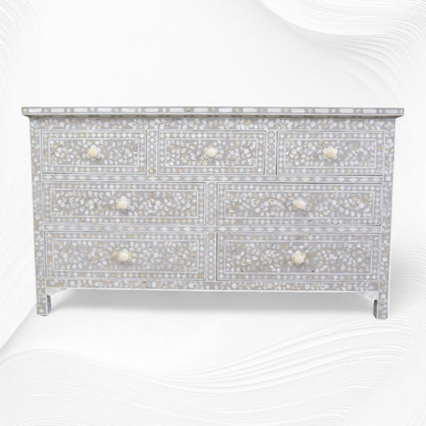 Dove Grey Mother Of Pearl Inlay Chest Of 7 Drawers Large 6
