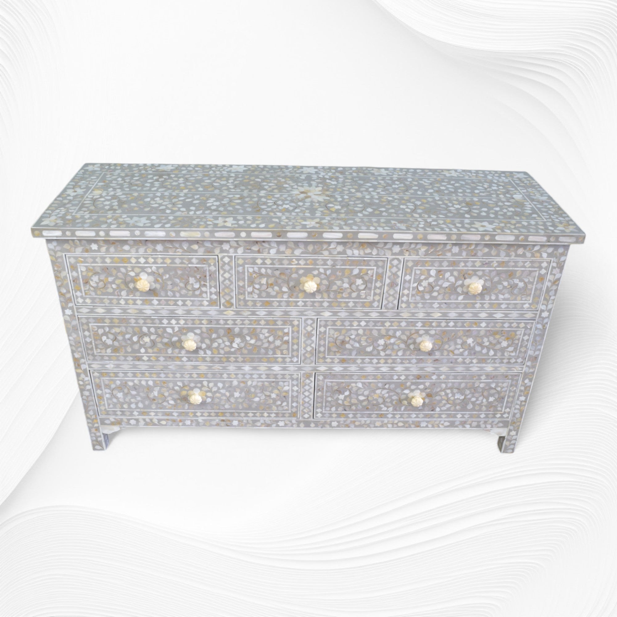 Dove Grey Mother Of Pearl Inlay Chest Of 7 Drawers Large 1