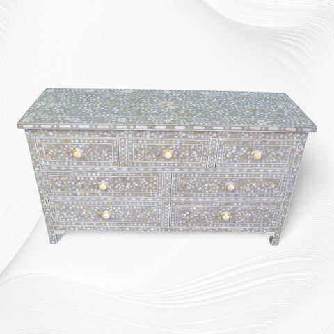 Dove Grey Mother Of Pearl Inlay Chest Of 7 Drawers Large 1