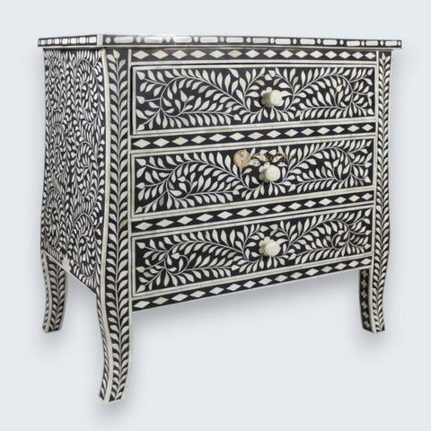 Eleanor Bone Inlay Chest of Three Drawers Black