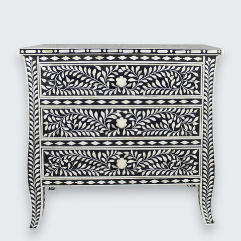 Eleanor Bone Inlay Chest of Three Drawers Black