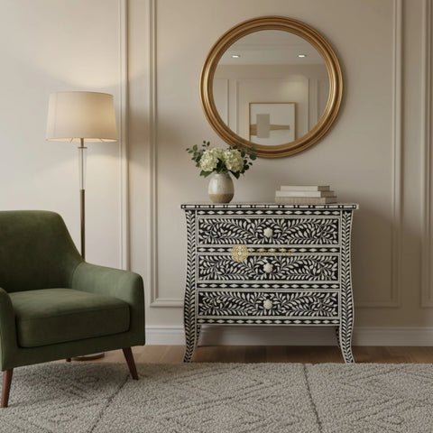 Eleanor Bone Inlay Chest of Three Drawers Black