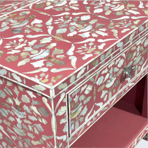 Elke Mother Of Pearl Inlay 1 Drawer Bedside Table Pink
