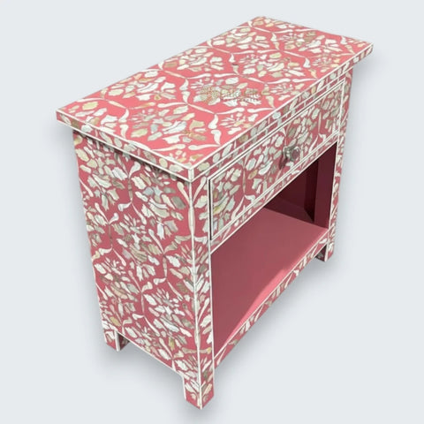 Elke Mother Of Pearl Inlay 1 Drawer Bedside Table Pink
