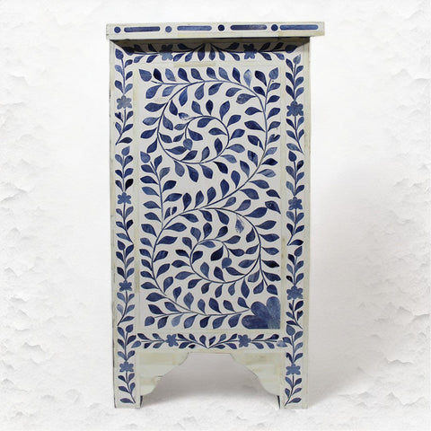 Ella Colored Bone Inlay Floral Bedside Navy Blue 3