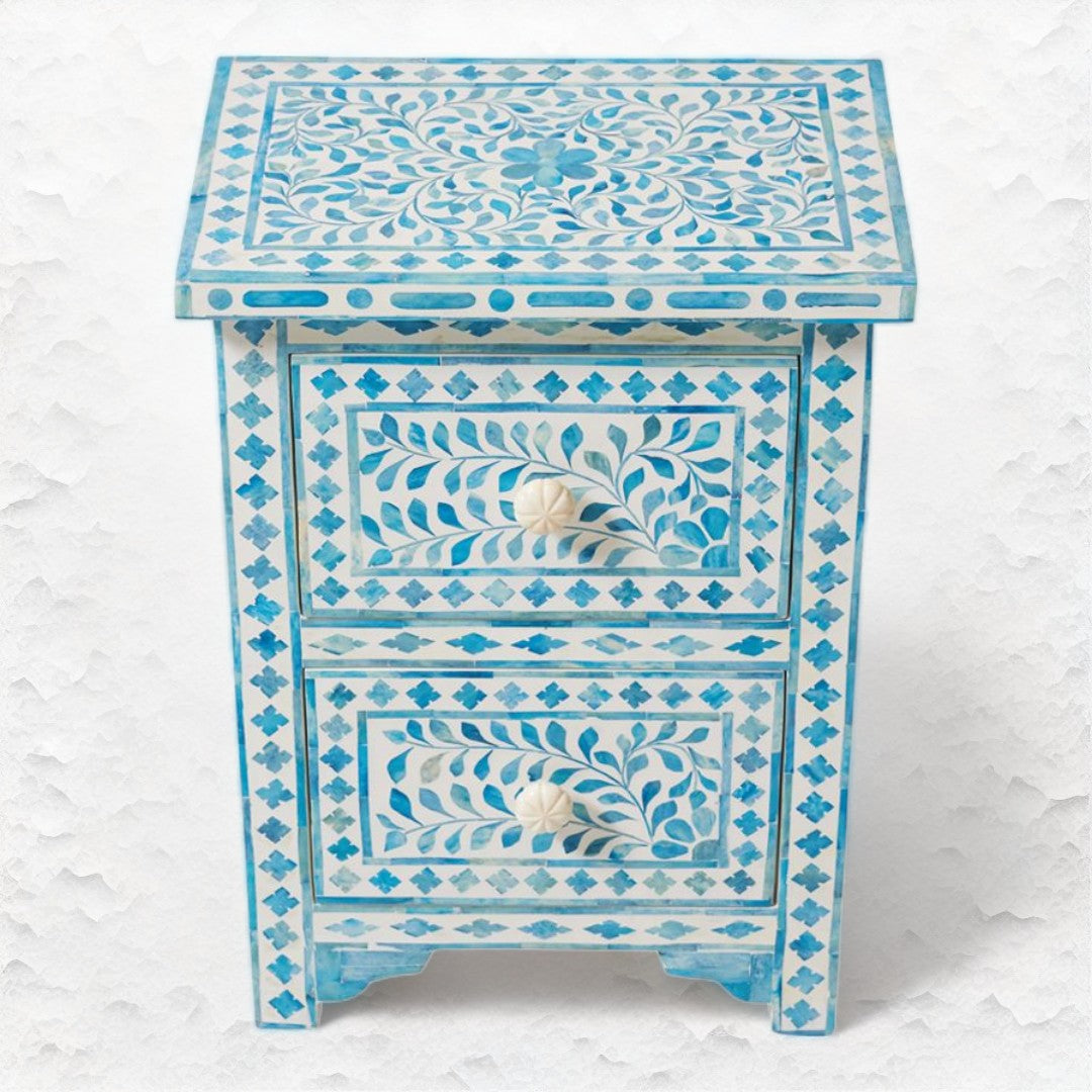 Ella Colored Bone Inlay Floral Bedside Turquoise 4