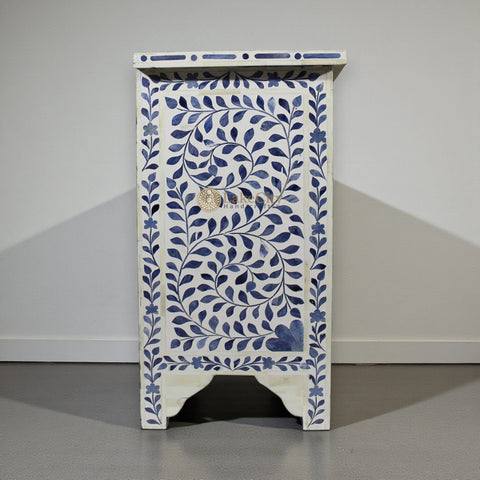 Ella Colored Bone Inlay Floral Bedside Navy Blue | Blue Bedside Table