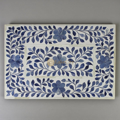 Ella Colored Bone Inlay Floral Bedside Navy Blue | Blue Bedside Table