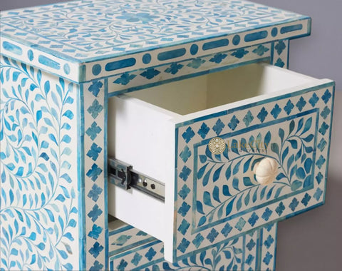 Ella Colored Bone Inlay Floral Bedside Turquoise