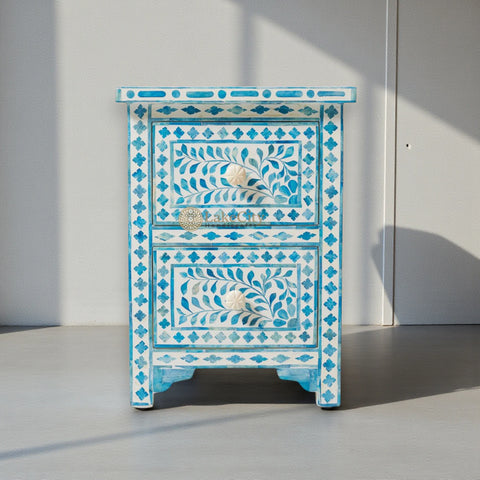 Ella Colored Bone Inlay Floral Bedside Turquoise