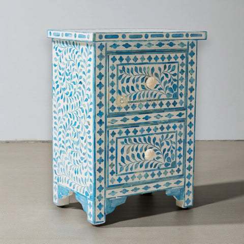 Ella Colored Bone Inlay Floral Bedside Turquoise