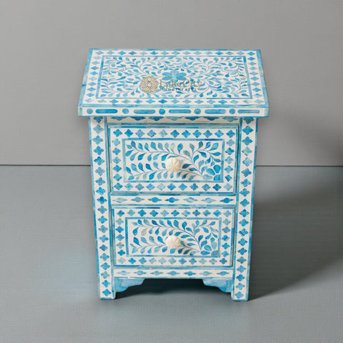Ella Colored Bone Inlay Floral Bedside Turquoise