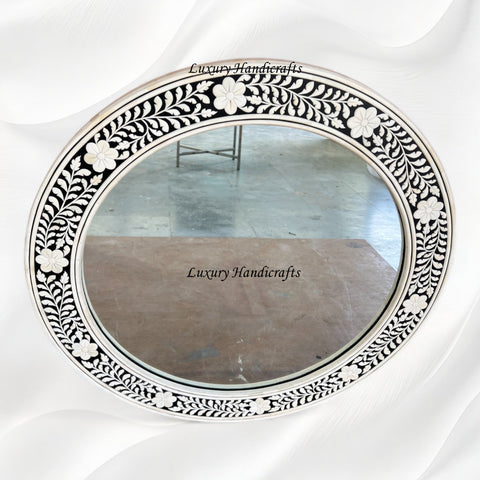 Embossed Bone Inlay Floral Mirror Round 3
