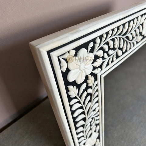 Embossed Bone Inlay Floral Mirror Square