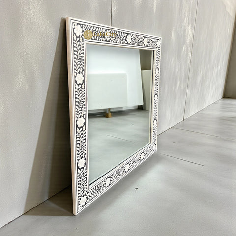 Embossed Bone Inlay Floral Mirror Square