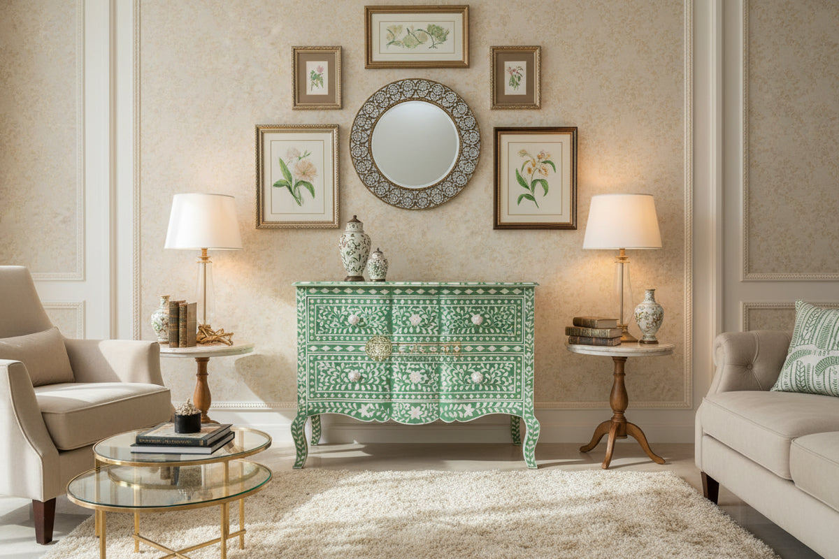 Estelle Bone Inlay 2 Drawer Chest Green