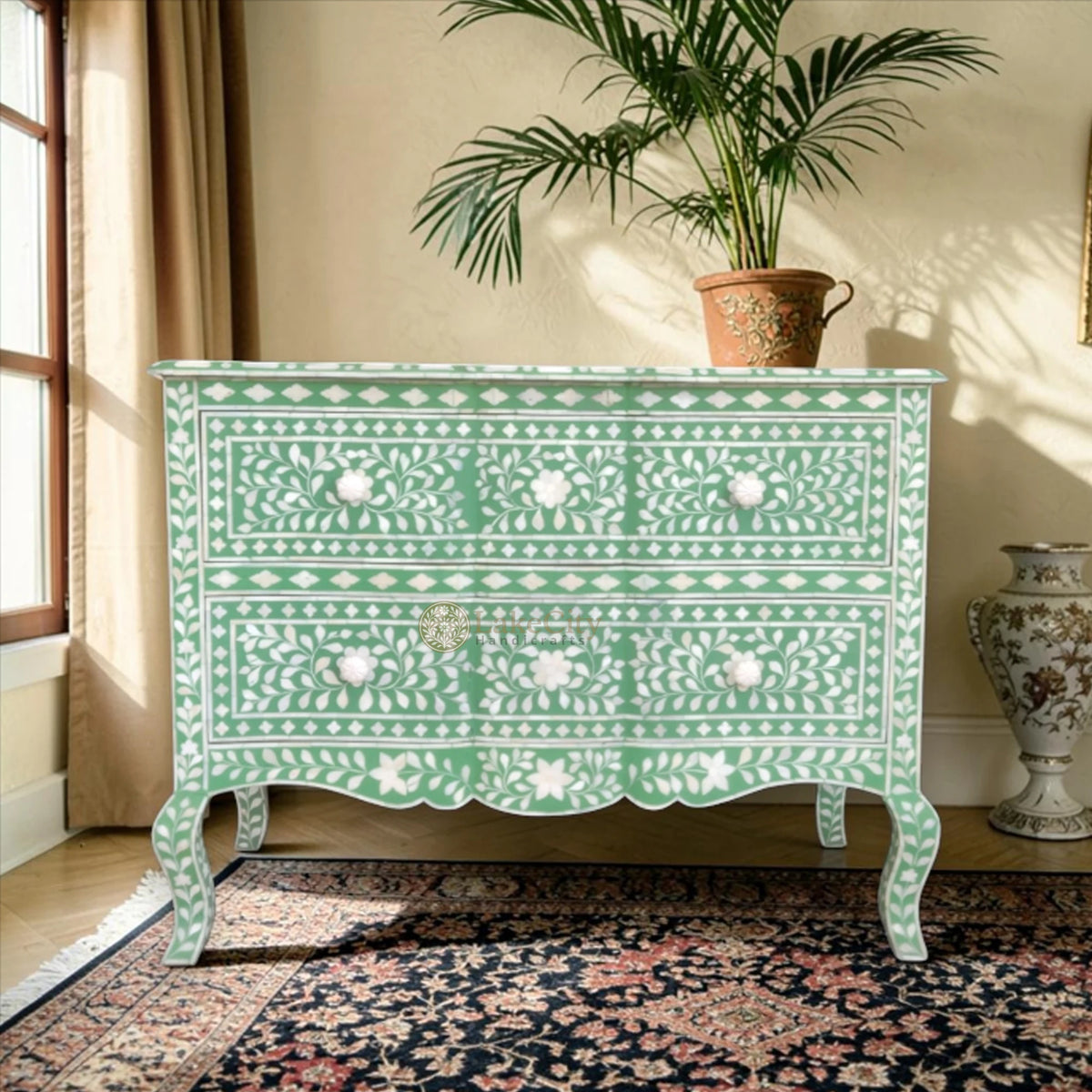 Estelle Bone Inlay 2 Drawer Chest Green