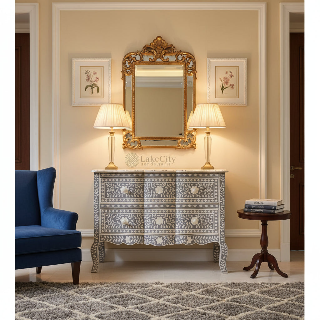 Estelle Bone Inlay 2 Drawer Chest Grey