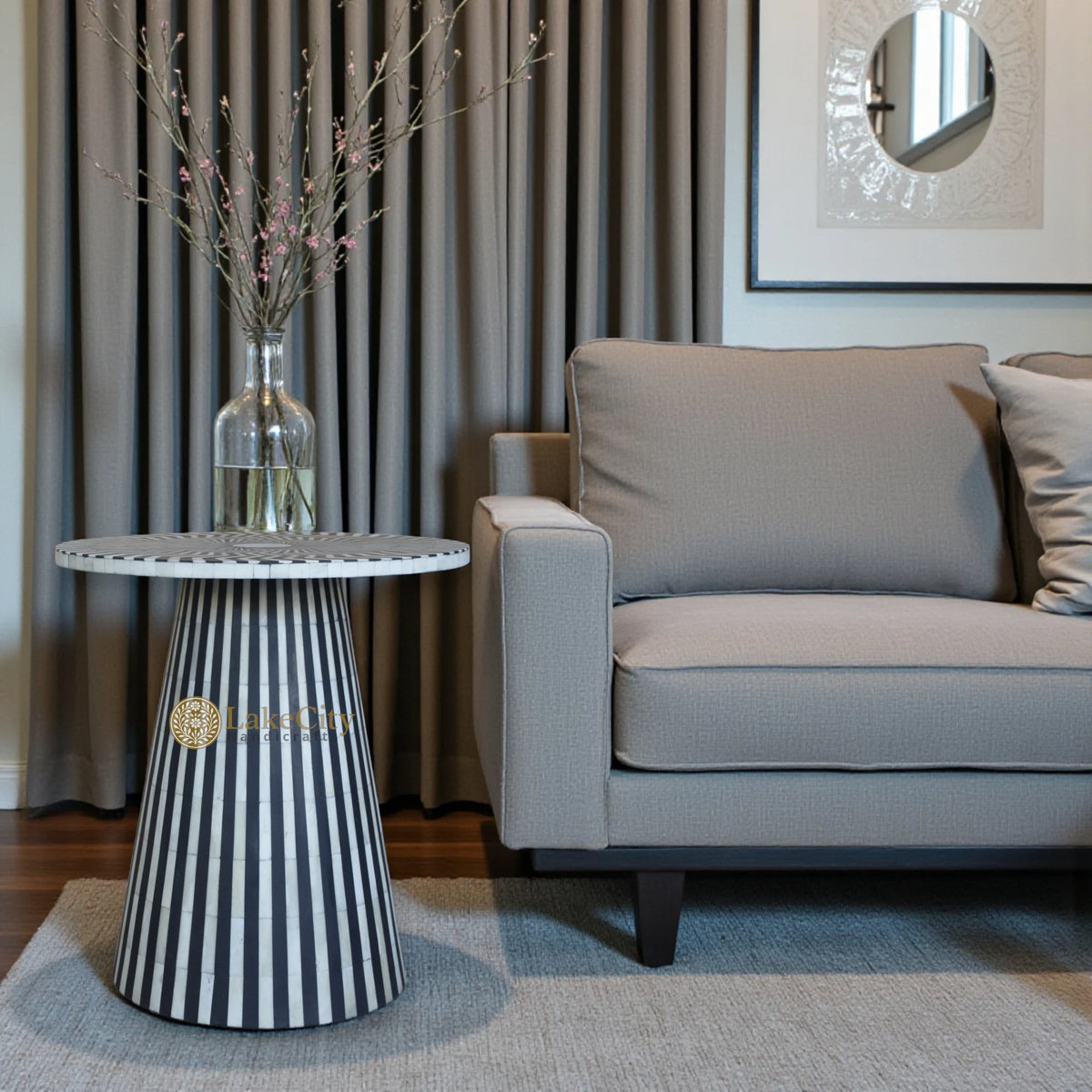 FUSION Bone Inlay Round Side Table Black Ready to Ship