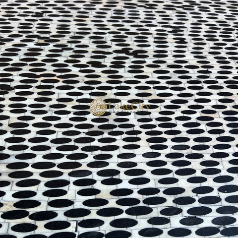 FUSION Full Bone Inlay Round Side Table Black