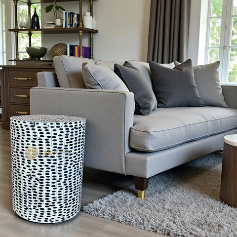 FUSION Full Bone Inlay Round Side Table Black