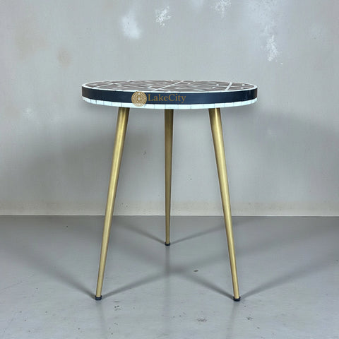 FUSION Geometric Bone Inlay Round Side Table
