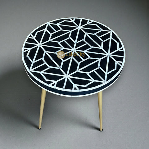 FUSION Geometric Bone Inlay Round Side Table