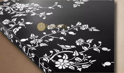Flora Bone Inlay 8 Seater Dining Table Black