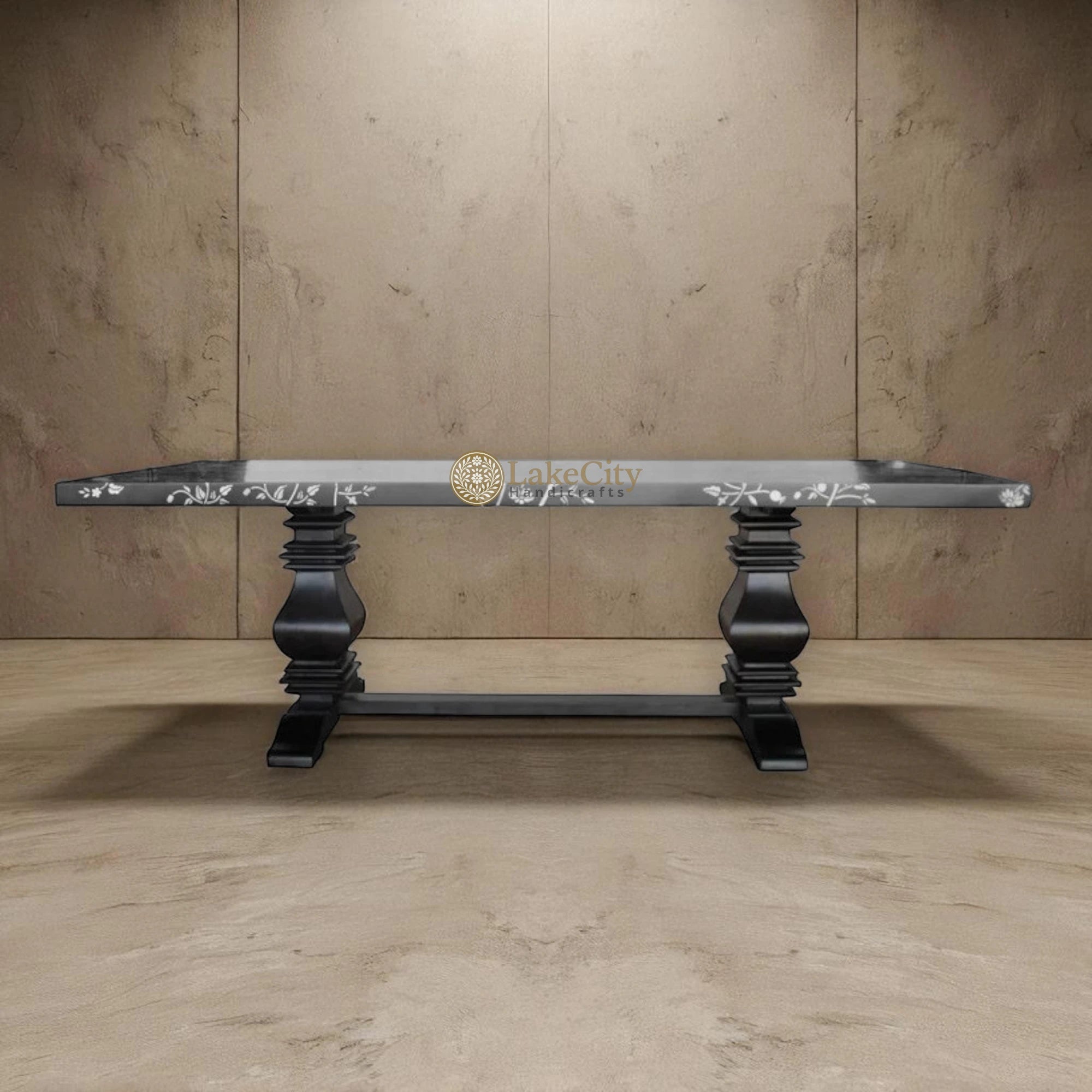 Flora Bone Inlay 8 Seater Dining Table Black