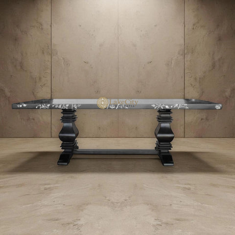 Flora Bone Inlay 8 Seater Dining Table Black