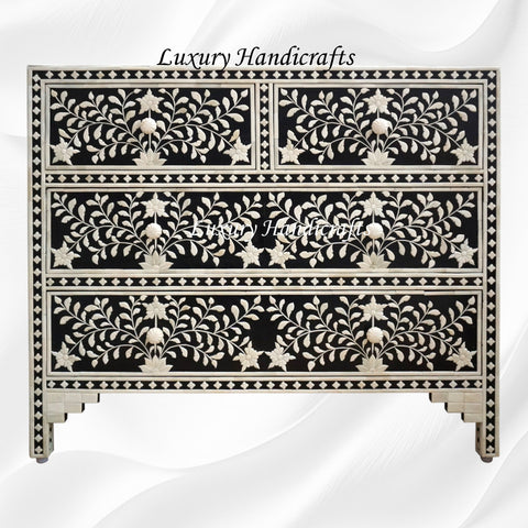 Black Floral Embossed Bone Chest Of 4 Drawers 1