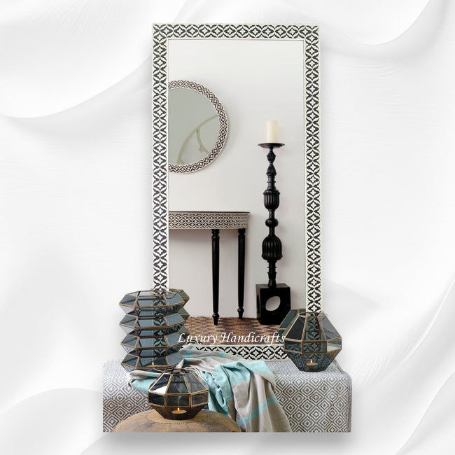 Floral Embossed Bone Full Length Mirror Black