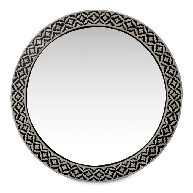 Black Floral Embossed Bone Round Mirror 1