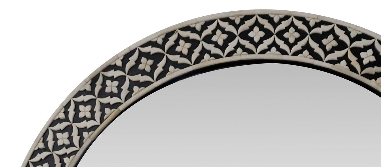 Black Floral Embossed Bone Round Mirror 2