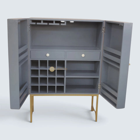Floral Spiral Bone Inlay Bar Cabinet Grey