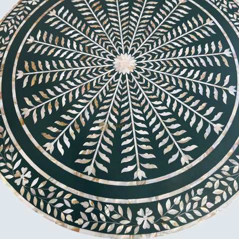 Floral Vines Bone Inlay Round Coffee Table Green