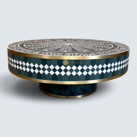 Floral Vines Bone Inlay Round Coffee Table Green