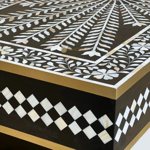 Floral Vines MOP Inlay Coffee Table Rectangle Black