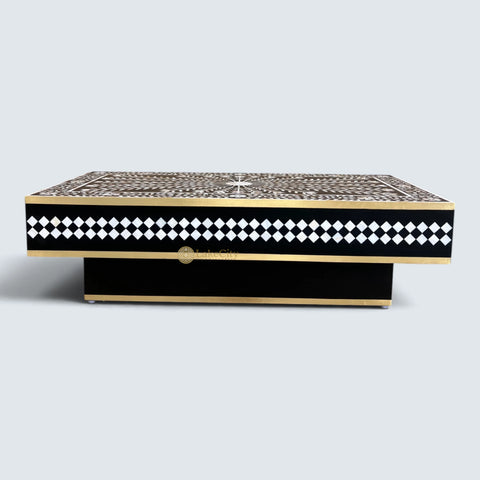 Floral Vines MOP Inlay Coffee Table Rectangle Black