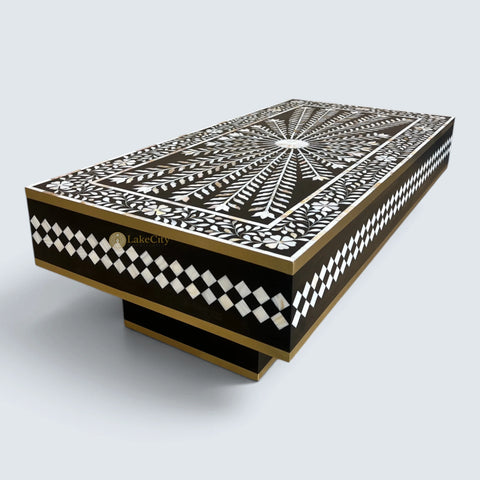 Floral Vines MOP Inlay Coffee Table Rectangle Black