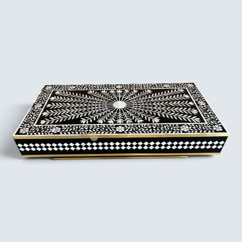 Floral Vines MOP Inlay Coffee Table Rectangle Black