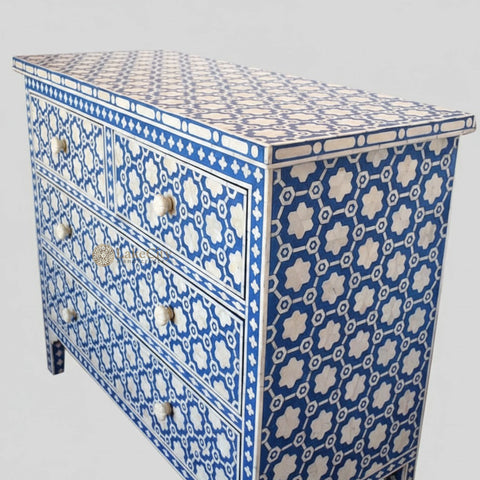 Flower Bone Inlay 4 Drawer Chest Dark Blue