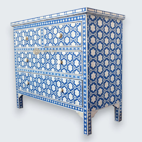 Flower Bone Inlay 4 Drawer Chest Dark Blue