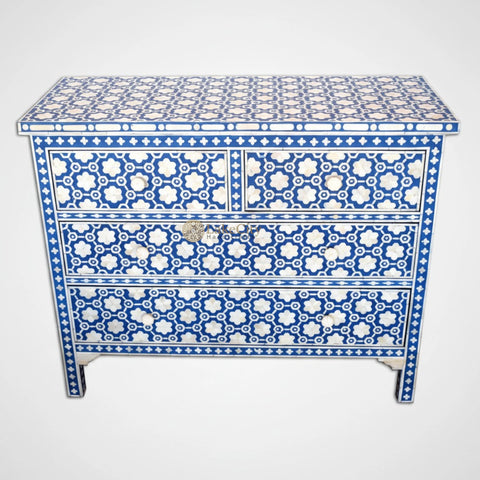 Flower Bone Inlay 4 Drawer Chest Dark Blue